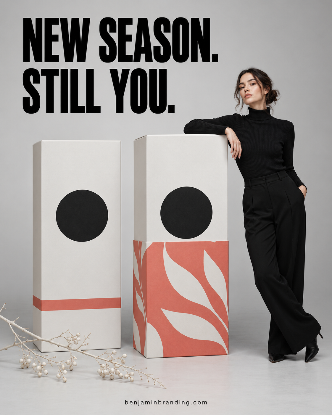 Designer comparing everyday and seasonal carton designs beneath New season. Still you.